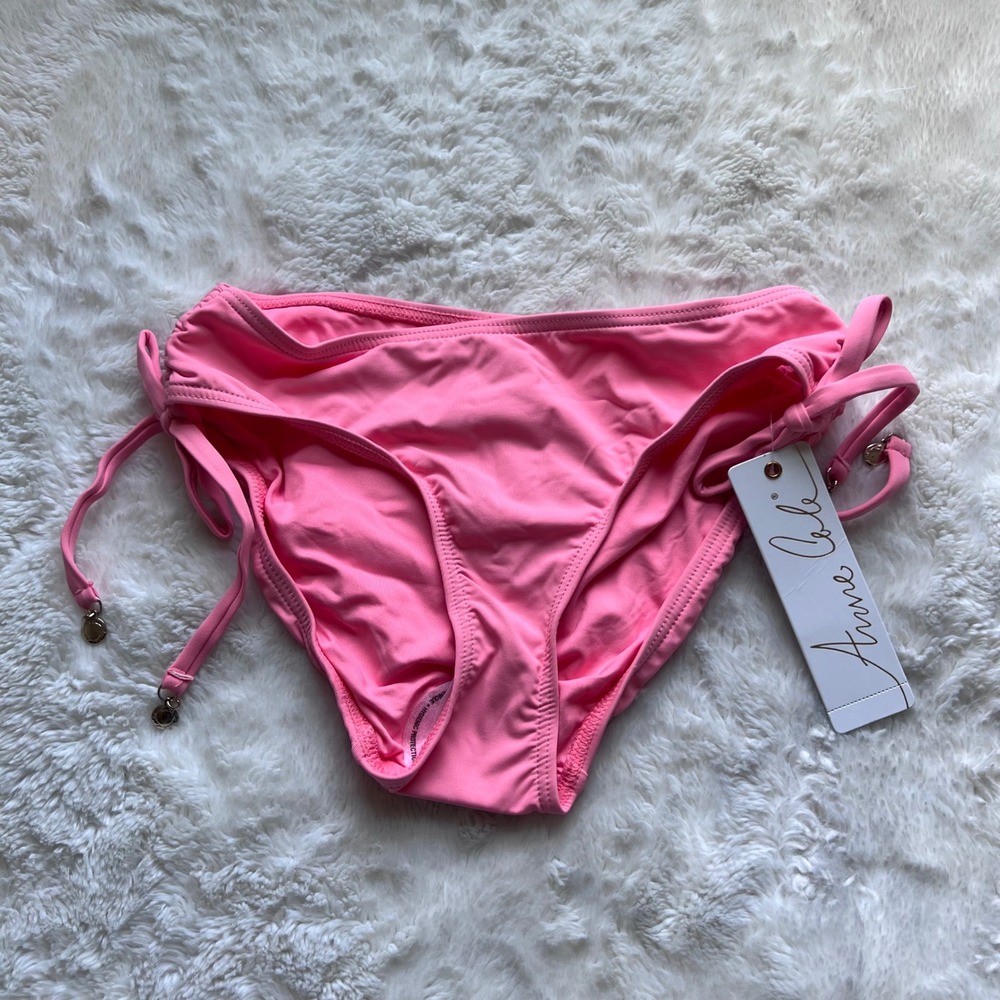 Anne Cole‎ Coral Pink Side Tie Bikini Bottoms XS Ruched Swim 19MB30001 NWT